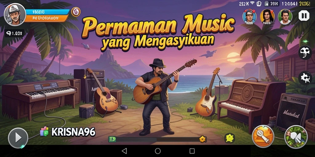 Tampilan gameplay yang seru dalam KRISNA96 saat memainkan lagu.